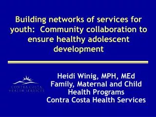 Building networks of services for youth: Community collaboration to ensure healthy adolescent development