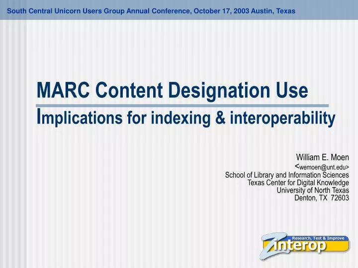 marc content designation use i mplications for indexing interoperability