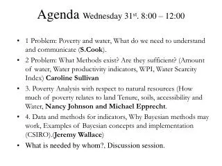 Agenda Wednesday 31 st . 8:00 – 12:00