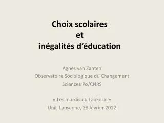 choix scolaires et in galit s d ducation