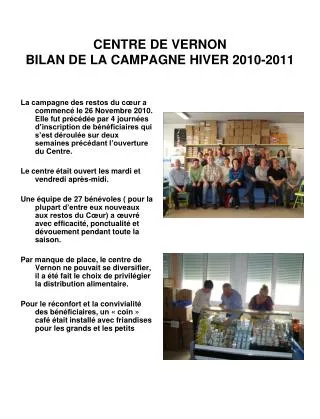 CENTRE DE VERNON BILAN DE LA CAMPAGNE HIVER 2010-2011