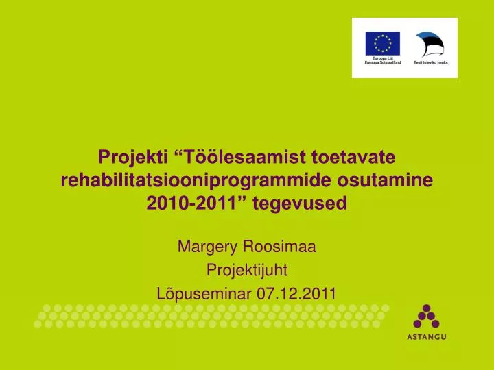 projekti t lesaamist toetavate rehabilitatsiooniprogrammide osutamine 2010 2011 tegevused