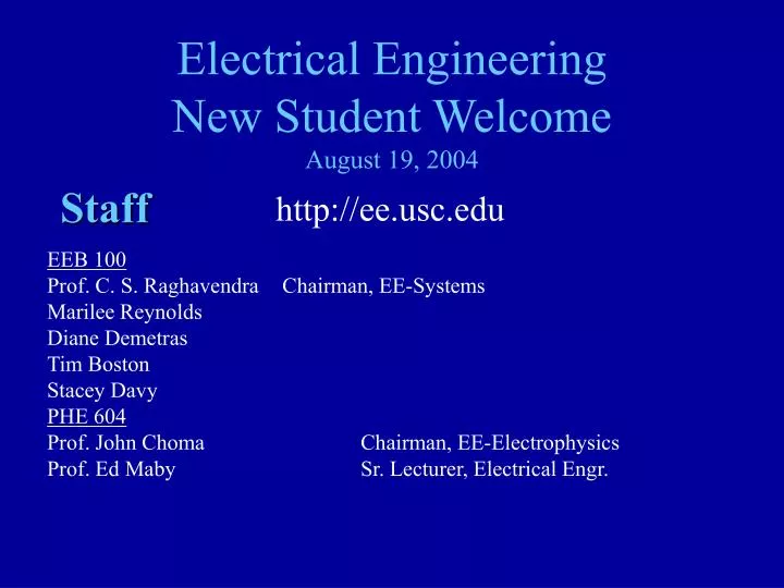 electrical engineering new student welcome august 19 2004