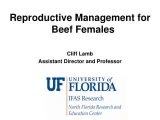 Reproductive Management for Beef Females Cliff Lamb Assistant Director and Professor