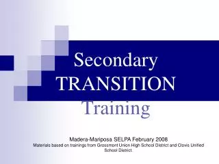 Secondary TRANSITION Training
