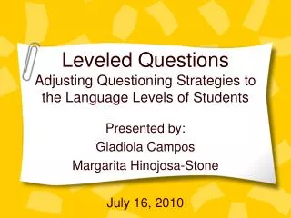 Leveled Questions Adjusting Questioning Strategies to the Language Levels of Students