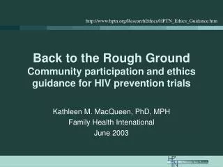 Back to the Rough Ground Community participation and ethics guidance for HIV prevention trials