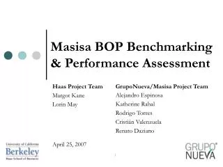 Masisa BOP Benchmarking &amp; Performance Assessment