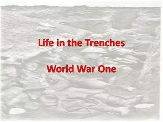 Life in the Trenches World War One