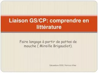 liaison gs cp comprendre en litt rature