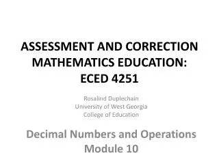 ASSESSMENT AND CORRECTION MATHEMATICS EDUCATION: ECED 4251