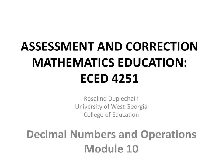 assessment and correction mathematics education eced 4251