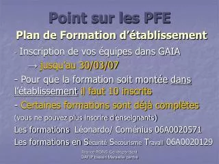 point sur les pfe plan de formation d tablissement