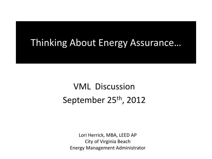 thinking about energy assurance
