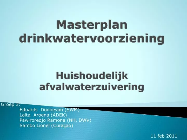 masterplan drinkwatervoorziening huishoudelijk afvalwaterzuivering