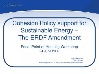 Cohesion Policy support for Sustainable Energy – The ERDF Amendment