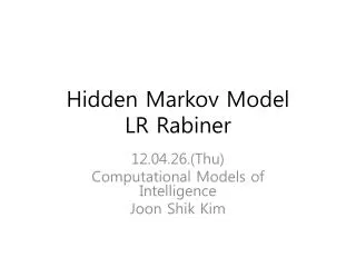 Hidden Markov Model LR Rabiner