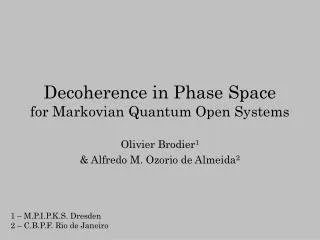 Decoherence in Phase Space for Markovian Quantum Open Systems