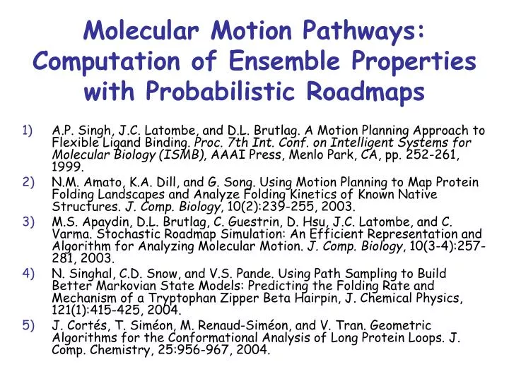 molecular motion pathways computation of ensemble properties with probabilistic roadmaps