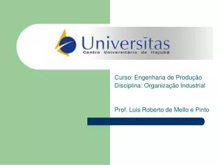 Curso: Engenharia de Produção Disciplina: Organização Industrial Prof. Luis Roberto de Mello e Pinto