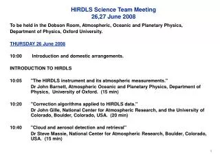 HIRDLS Science Team Meeting 26,27 June 2008