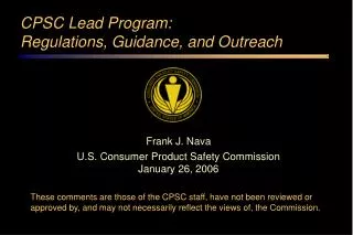CPSC Lead Program: Regulations, Guidance, and Outreach