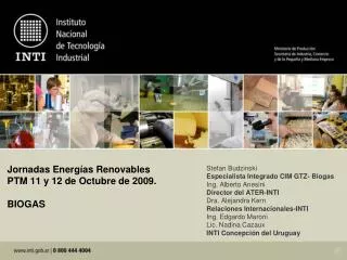 Jornadas Energías Renovables PTM 11 y 12 de Octubre de 2009. BIOGAS