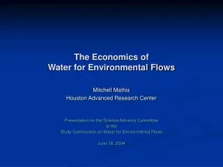 The Economics of Water for Environmental Flows