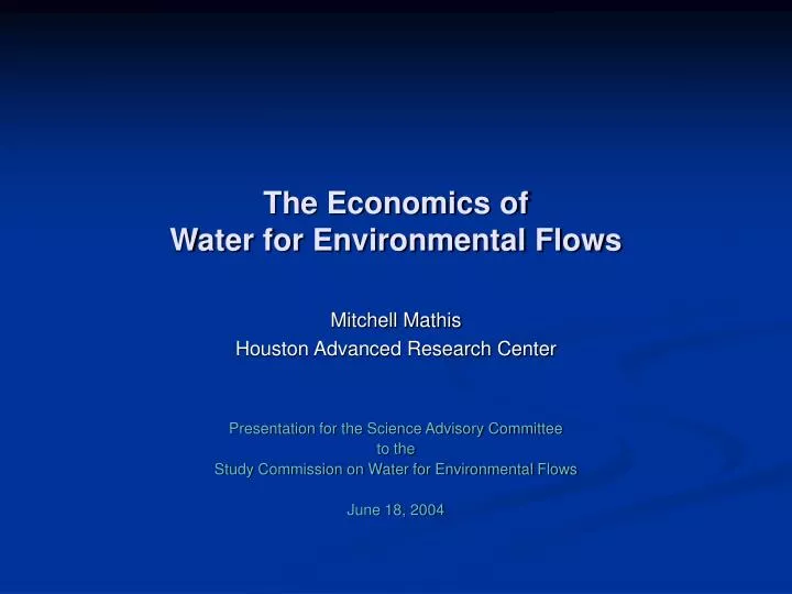the economics of water for environmental flows
