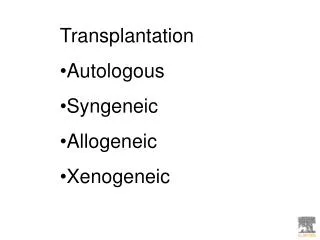 Transplantation Autologous Syngeneic Allogeneic Xenogeneic