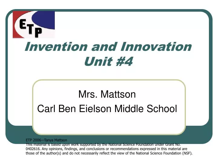 invention and innovation unit 4