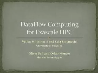 DataFlow Computing for Exascale HPC