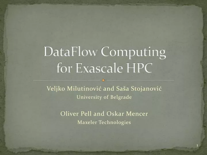 dataflow computing for exascale hpc