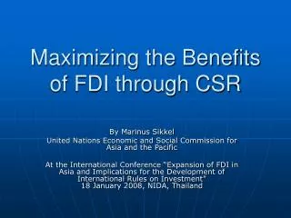 Maximizing the Benefits of FDI through CSR