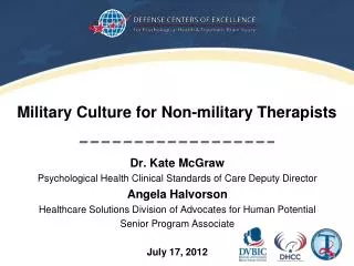 Military Culture for Non-military Therapists