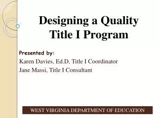 Designing a Quality Title I Program