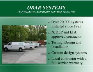 OBAR SYSTEMS PROVIDING VOC AND RADON SERVICES SINCE 1985