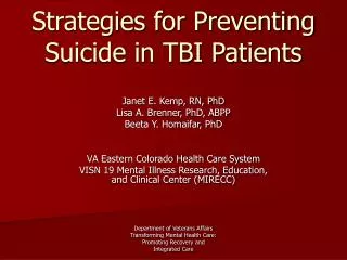 Strategies for Preventing Suicide in TBI Patients