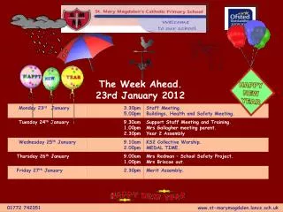 The Week Ahead. 23rd January 2012