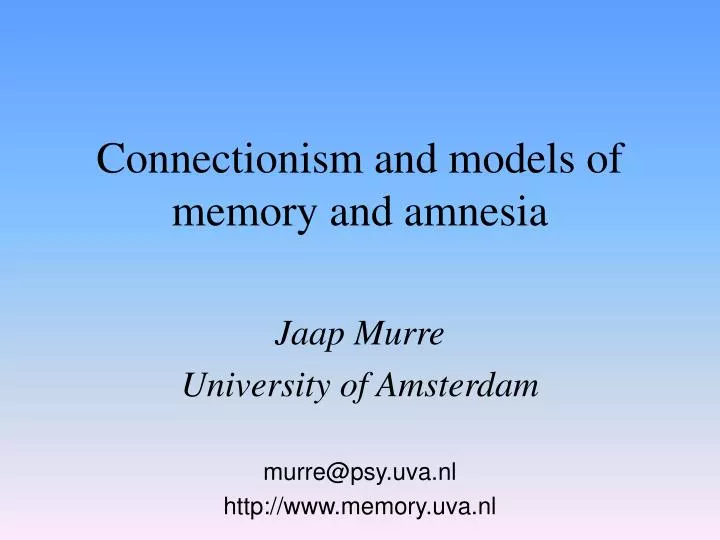 connectionism and models of memory and amnesia