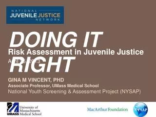 Gina M Vincent, PhD A ssociate P rofessor, UMass Medical School National Youth Screening &amp; Assessment Project (NYSA