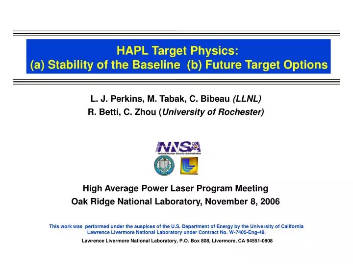 hapl target physics a stability of the baseline b future target options