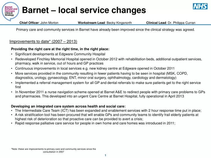 barnet local service changes