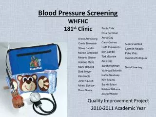 Blood Pressure Screening WHFHC 181 st Clinic