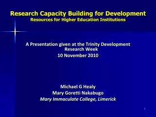 Research Capacity Building for Development Resources for Higher Education Institutions