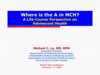Where is the A in MCH? A Life-Course Perspective on Adolescent Health
