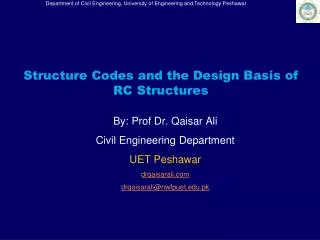 Structure Codes and the Design Basis of RC Structures