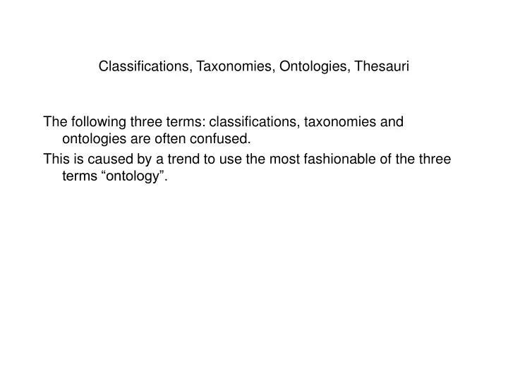 classifications taxonomies ontologies thesauri