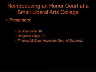 Reintroducing an Honor Court at a Small Liberal Arts College