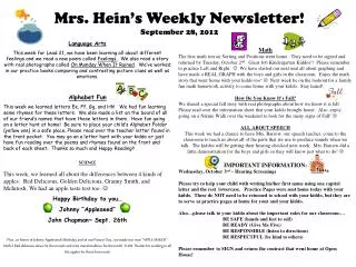 Mrs. Hein’s Weekly Newsletter! September 28, 2012